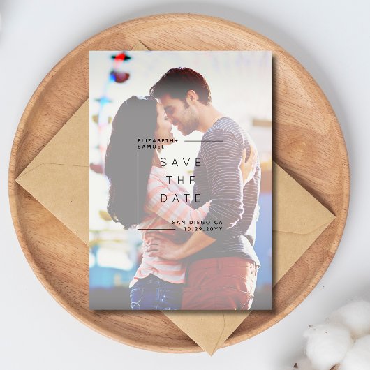 ミニマモダンリスト日付写真を保存 |白 サンキューカード