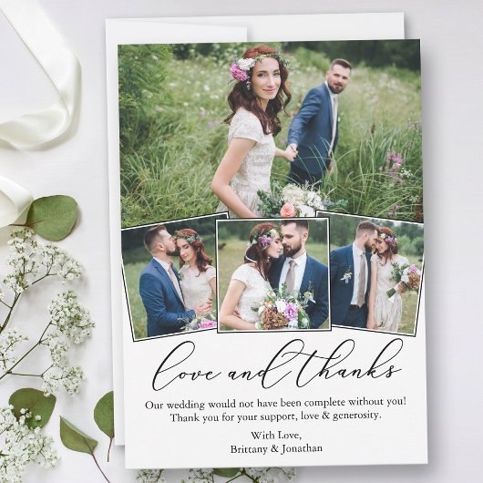 ミニマモダンリスト書の愛の結婚4枚の写真 サンキューカード