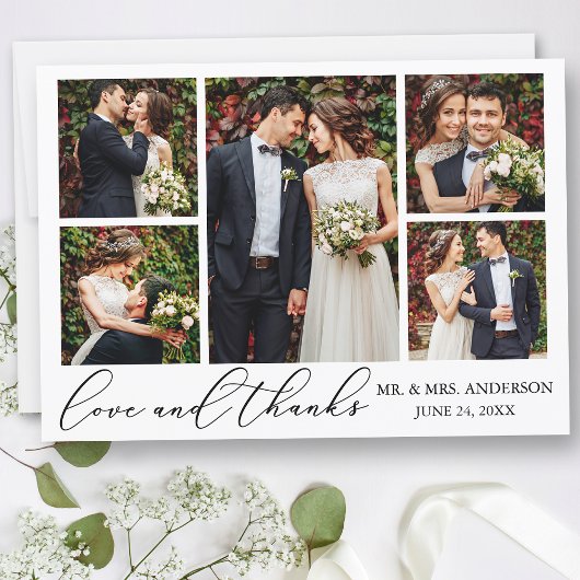 ミニマモダンリスト書の愛結婚の5枚の写真 サンキューカード