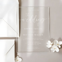 ミニマモダンリスト書ホワ結婚イト アクリル招待状