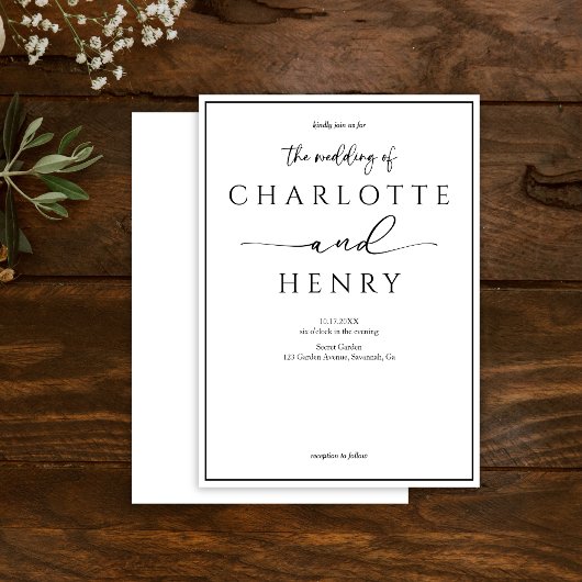 ミニマモダンリスト書結婚文字 招待状