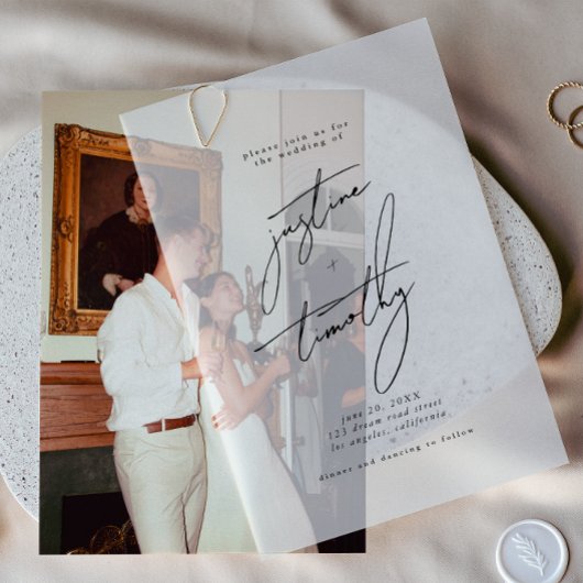 ミニマモダンリスト書結婚道 ベラム紙招待状