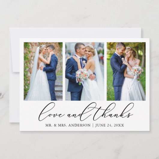 ミニマモダンリスト書道の愛4写真結婚 サンキューカード (正面)