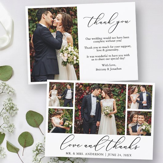 ミニマモダンリスト書道の愛6写真結婚 サンキューカード