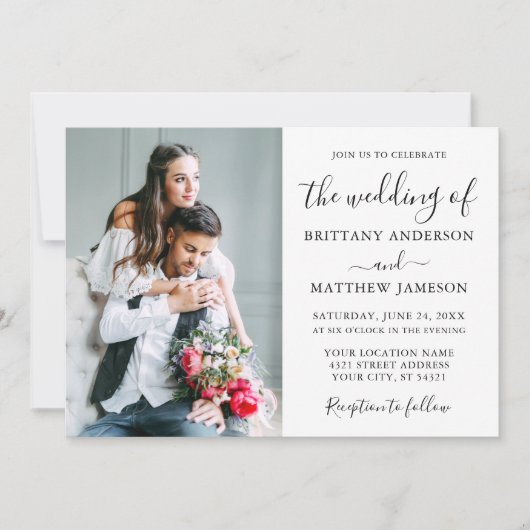 ミニマモダンリスト書道カップル写真結婚の 招待状 (正面)