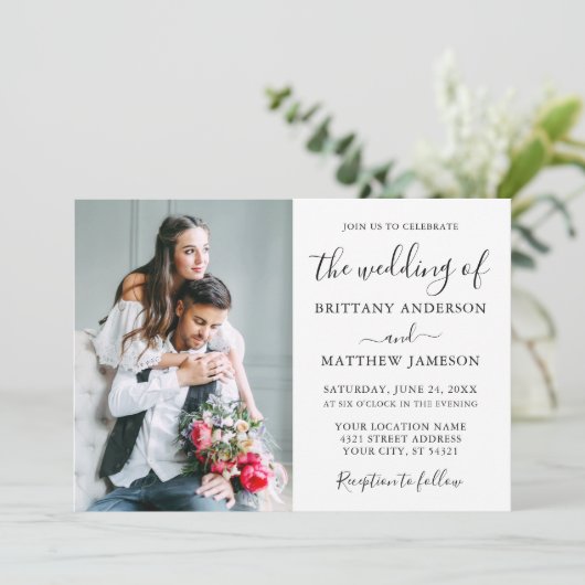 ミニマモダンリスト書道カップル写真結婚の 招待状 (スタンド正面)