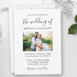 ミニマモダンリスト書道カップル写真結婚の 招待状