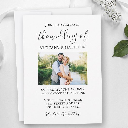 ミニマモダンリスト書道カップル写真結婚の 招待状