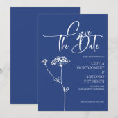 ミニマモダンリスト書道コバルト結婚ス セーブザデート (正面/裏面)