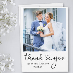 ミニマモダンリスト書道ハート結婚の写真 サンキューカード