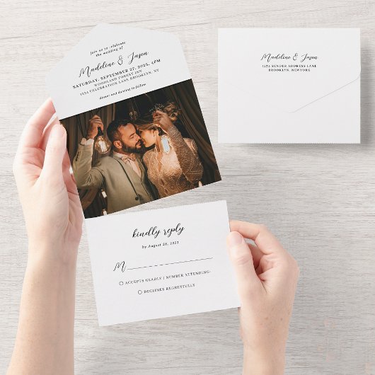 ミニマモダンリスト書道フォトウェディングRsvp オールインワン招待状