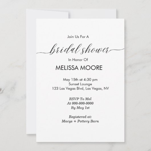 ミニマモダンリスト書道ブライダルシャワー 招待状 (正面)