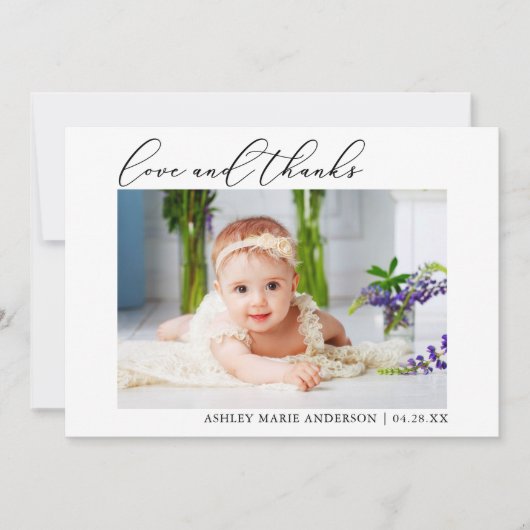 ミニマモダンリスト書道ラヴ感謝してい新生児 サンキューカード (正面)