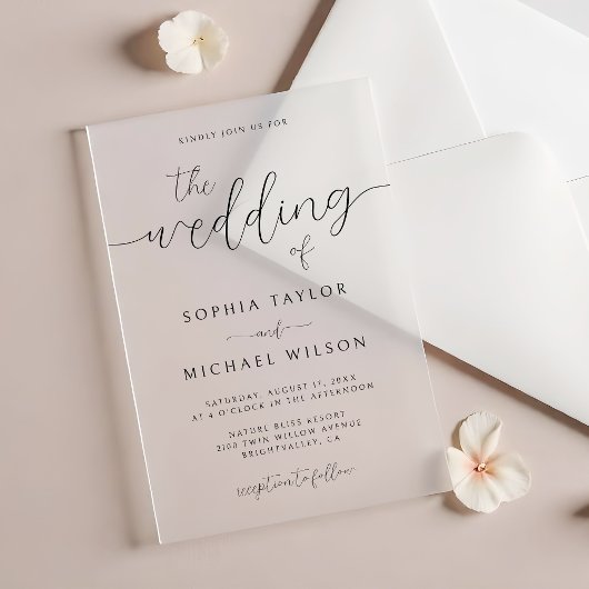 ミニマモダンリスト書道白黒結婚ズ アクリル招待状