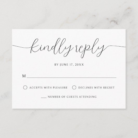 ミニマモダンリスト書道白黒結婚ズ 出欠カード (正面)