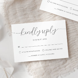 ミニマモダンリスト書道白黒結婚ズ 出欠カード