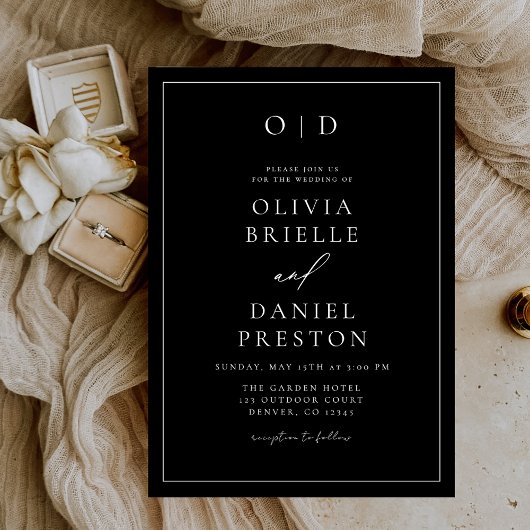 ミニマモダンリスト書道白黒結婚ズ 招待状