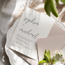 ミニマモダンリスト書道白黒結婚ズ 招待状