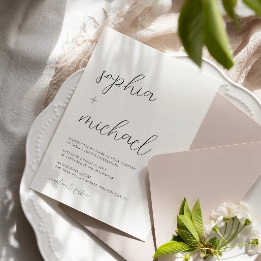 ミニマモダンリスト書道白黒結婚ズ 招待状