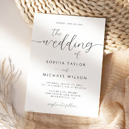 ミニマモダンリスト書道白黒結婚ズ 招待状