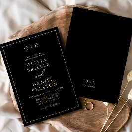 ミニマモダンリスト書道白黒結婚ズ 箔招待状