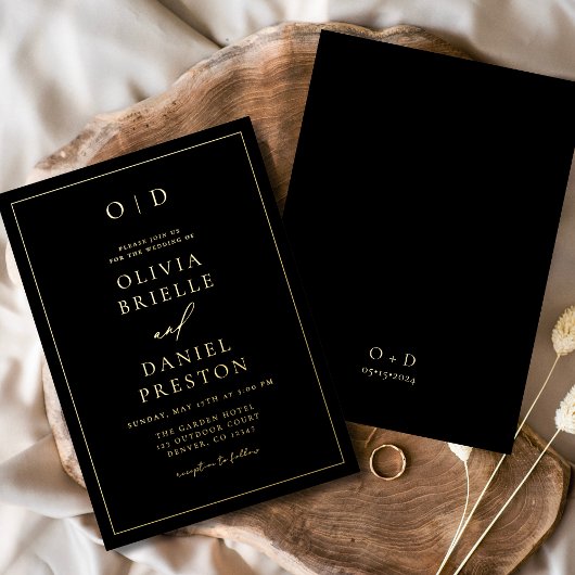 ミニマモダンリスト書道白黒結婚ズ 箔招待状