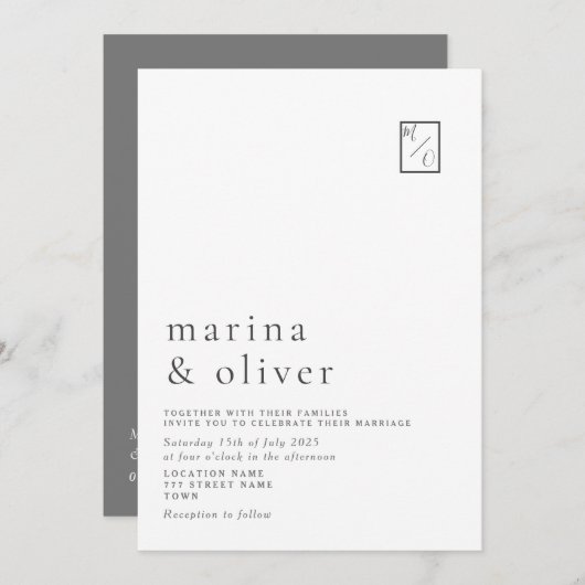 ミニマモダンリスト書道結婚式招待状 招待状 (正面/裏面)