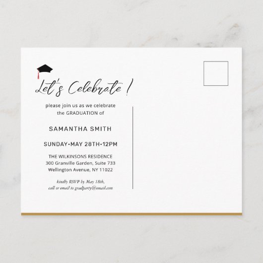 ミニマモダンリスト書道1枚の写真卒業 インビテーションポストカード (裏面)