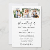 ミニマモダンリスト書道3写真結婚s 招待状 (正面)