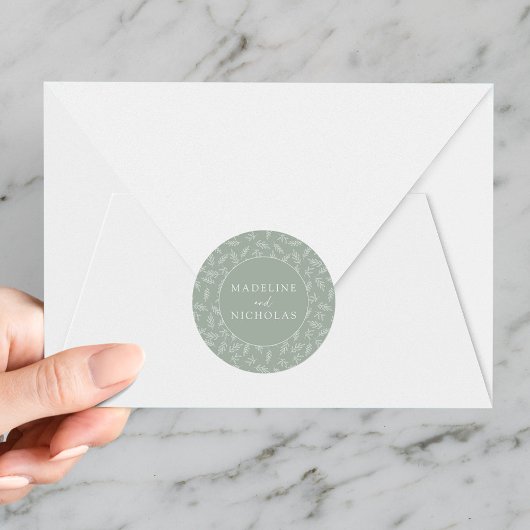 ミニマモダンリスト植物セージ緑結婚の ラウンドシール
