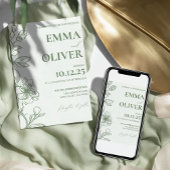 ミニマモダンリスト植物セージ緑結婚の 招待状