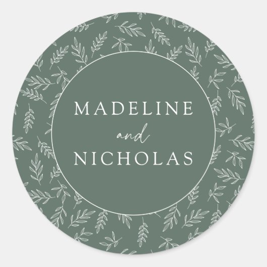 ミニマモダンリスト植物学ダーク結婚セージ ラウンドシール (正面)