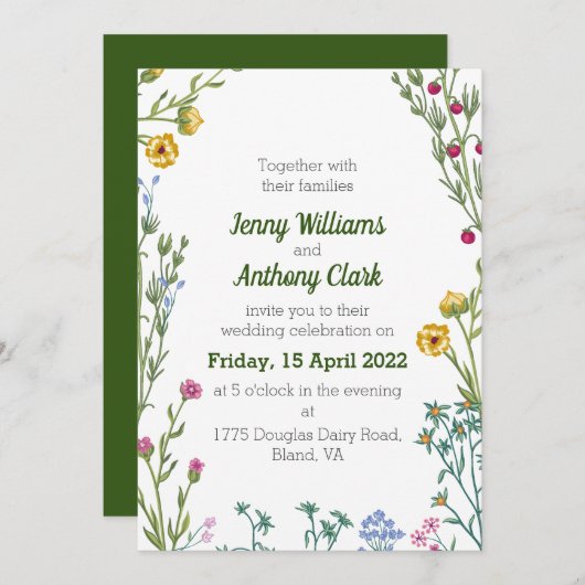 ミニマモダンリスト植物学フローラ結婚ズ 招待状 (正面/裏面)