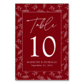 ミニマモダンリスト植物学ブルゴーニュ結婚ーズ テーブルナンバー (正面)