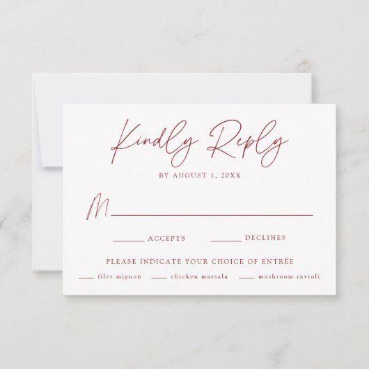 ミニマモダンリスト植物性ブルゴーニュの食事の選択 出欠カード (正面)