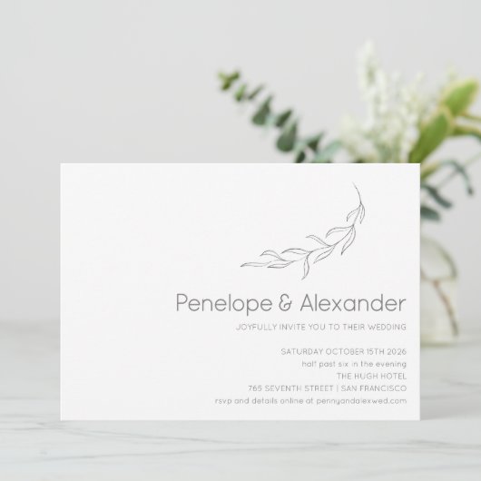 ミニマモダンリスト植物性結婚スケッチ 招待状 (スタンド正面)