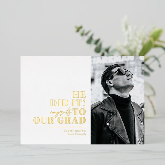 ミニマモダンリスト横向き3枚の写真卒業 箔招待状 (立ち正面)