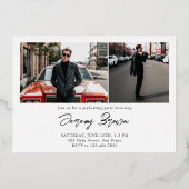 ミニマモダンリスト横向き3枚の写真卒業 箔招待状 (裏面)