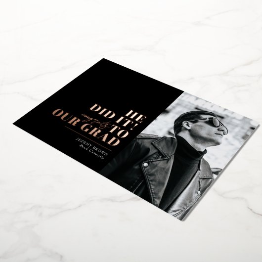 ミニマモダンリスト横向き3枚の写真卒業 箔招待状 (回転した状態)