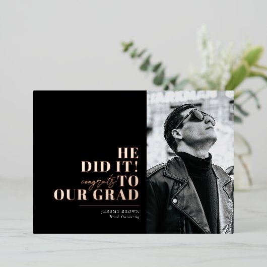 ミニマモダンリスト横向き3枚の写真卒業 箔招待状 (立ち正面)