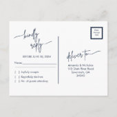 ミニマモダンリスト海軍とホワイトウェディングRSVP ポストカード (裏面)