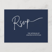 ミニマモダンリスト海軍とホワイトウェディングRSVP ポストカード (正面)