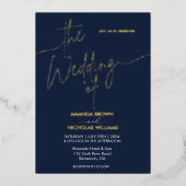 ミニマモダンリスト海軍と金ゴールド結婚ズ 箔招待状 (正面)