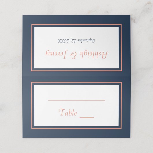 ミニマモダンリスト海軍ブルーコーラル結婚ズ プレイスカード (外部開封)