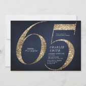 ミニマモダンリスト海軍金ゴールドグリッター65歳の誕生日 招待状 (正面)