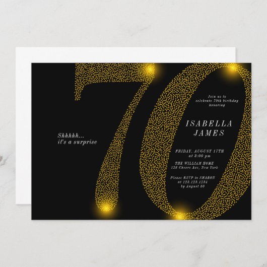 ミニマモダンリスト海軍金ゴールドグリッター70th誕生日 招待状 (正面/裏面)