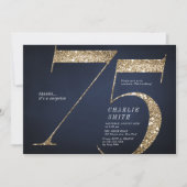 ミニマモダンリスト海軍金ゴールドグリッター75th誕生日 招待状 (正面)