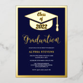 ミニマモダンリスト海軍金ゴールド卒業写真 箔招待状 (正面)