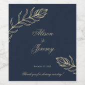 ミニマモダンリスト深いブルー&金ゴールド植物学開花 ワインラベル (シングルラベル)