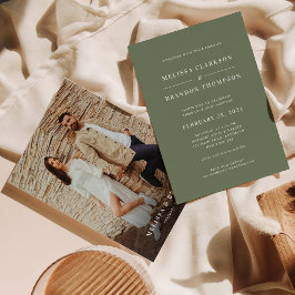 ミニマモダンリスト深いSage Green Photo 結婚's 招待状